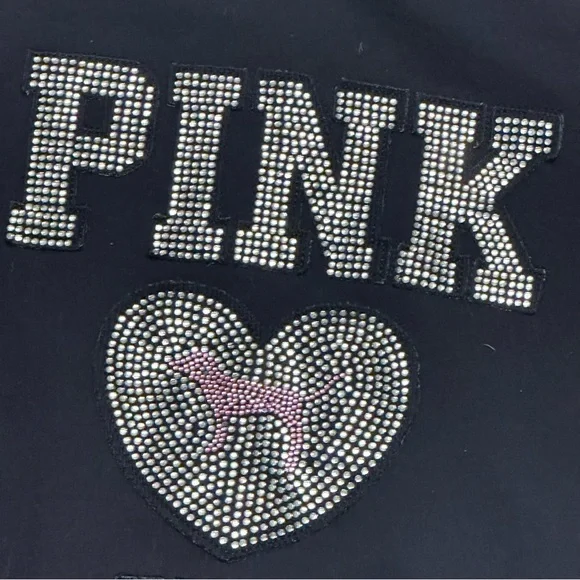 Victoria Secret Pink navy blue rhinestone logo zip up sweatshirt size Large dd - Picture 6 of 7